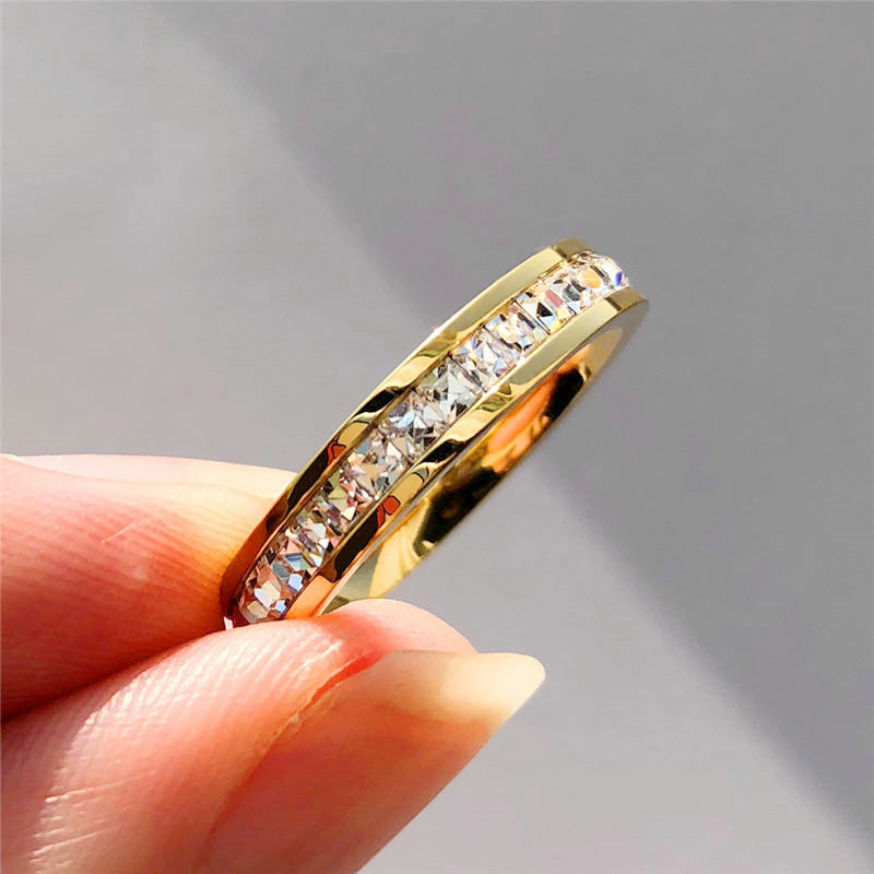Stainless Steel Triple Row CZ Ring for Engagement & Wedding
